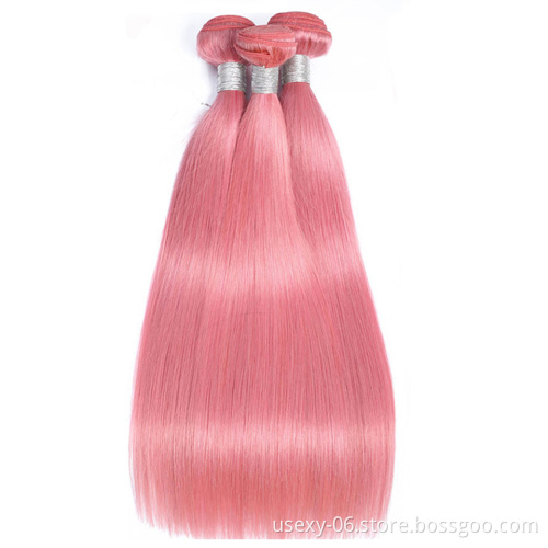 Straight Colored Hair Extension Remy Human Hair For Sale 100% Real Virgin Brazilian Pink Weave Bundles Human Hair